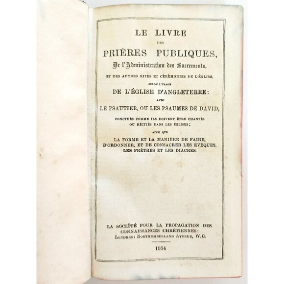 1954 The Book Of Common Prayer HC French Language Bible Antique Christianity F21 - Picture 3 of 6